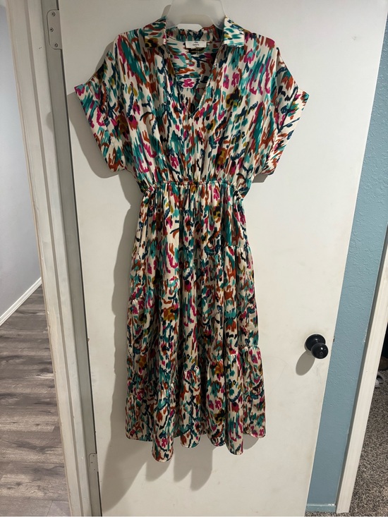 entro Dresses & Skirts - entro Cream Maxi Dress with Multicolor Print (Teal, Pink, Mustard, Brown, Navy)